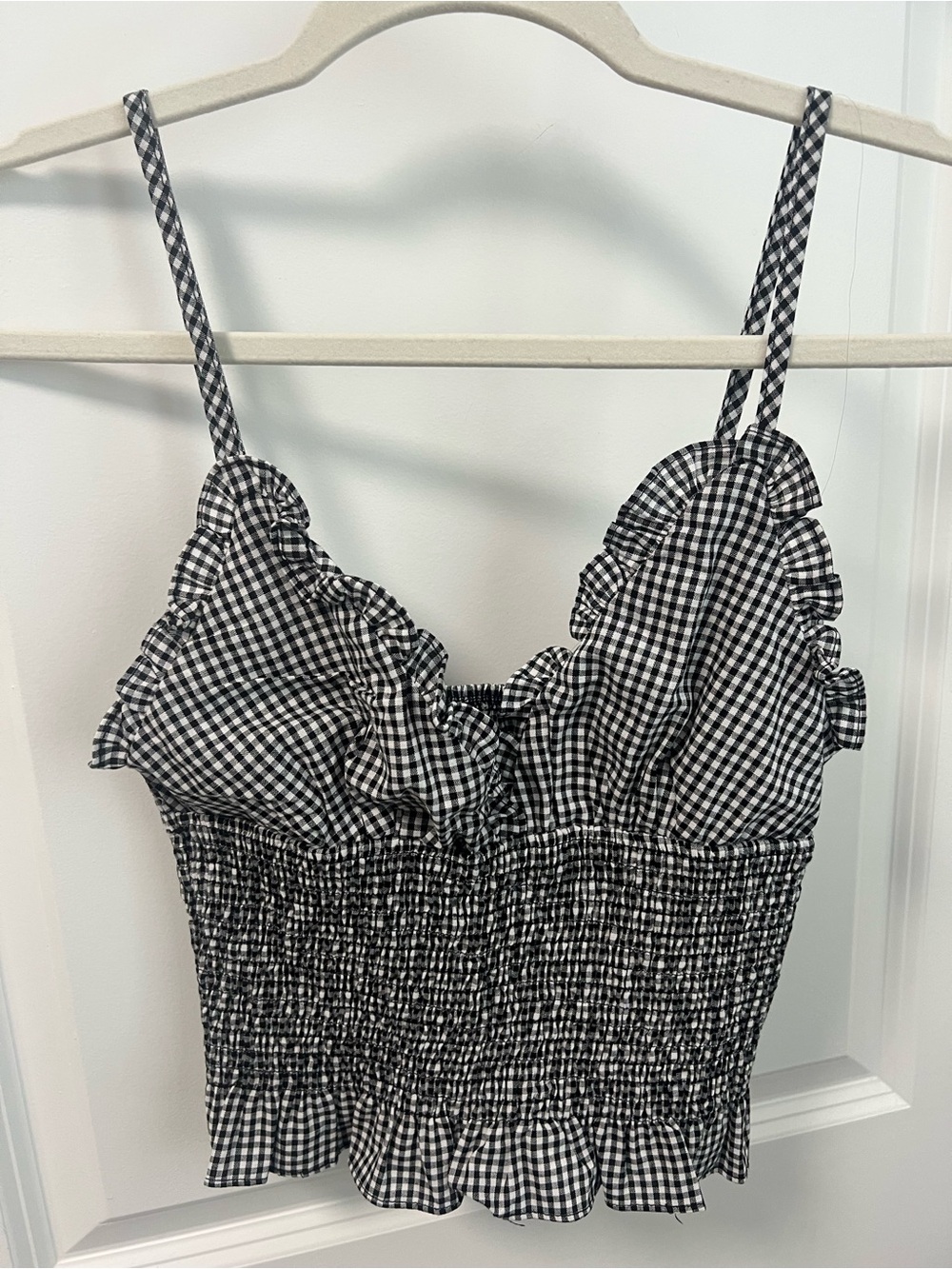 Missguided Black & White Gingham Smocked Crop Top